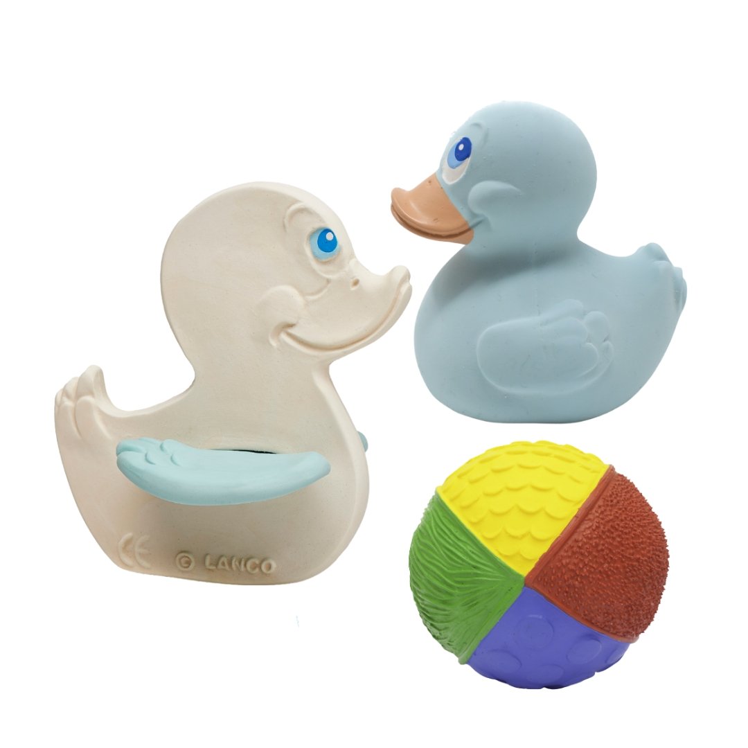 Baby Bath With Blue Duck - Duck and Teether | Natural Rubber Toys