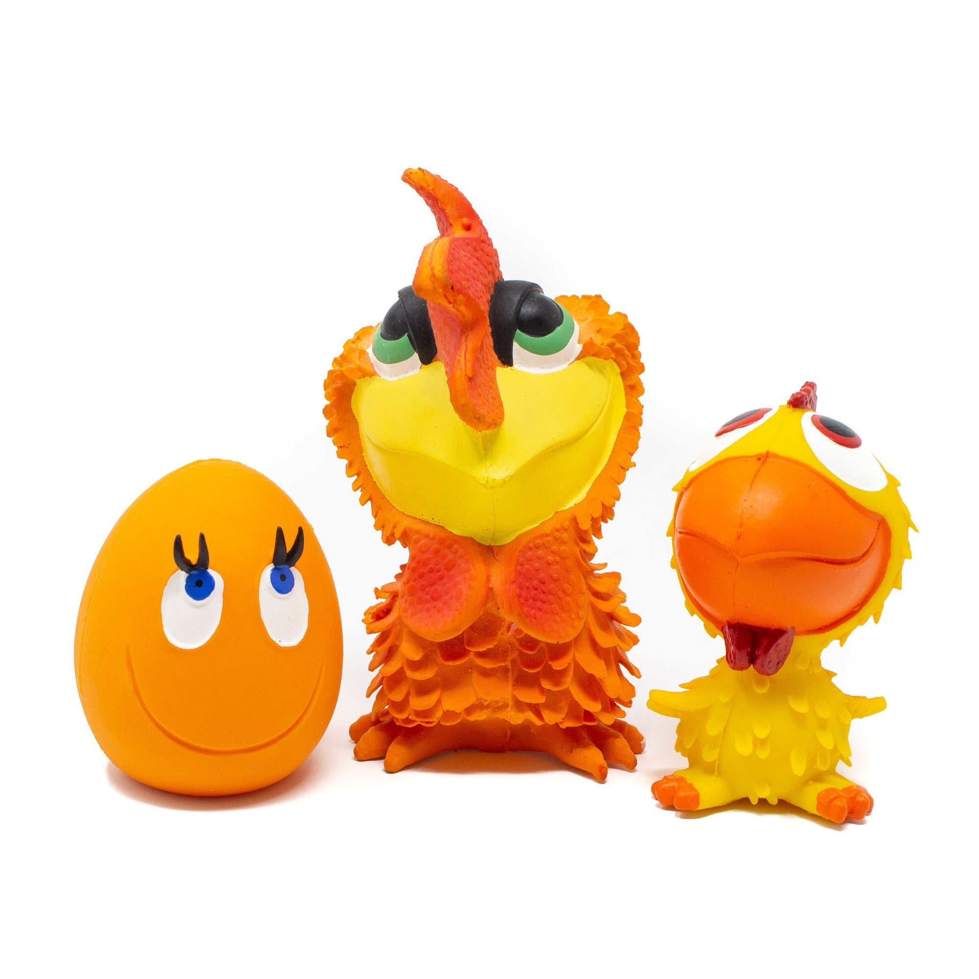 Pet 3-Set (OVO the Egg, Chick and Cockerel) - Natural Rubber Toys