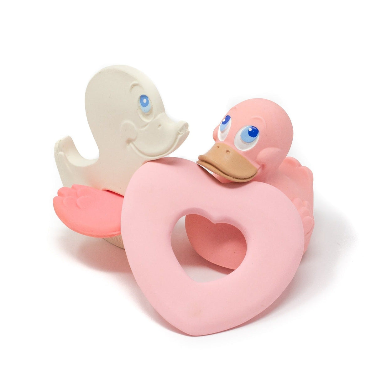 Pink Bath time Duck, Duckling &amp; Heart the Teether Baby Gift 3-Set - Natural Rubber Toys