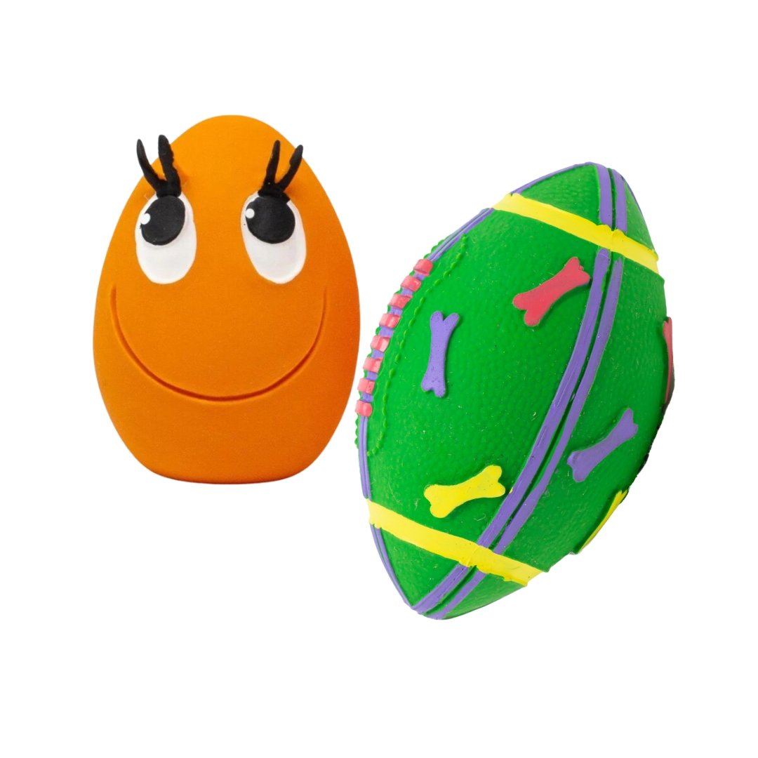 XL OVO Egg Orange &amp; Rugby Ball 2-Set - Natural Rubber Toys