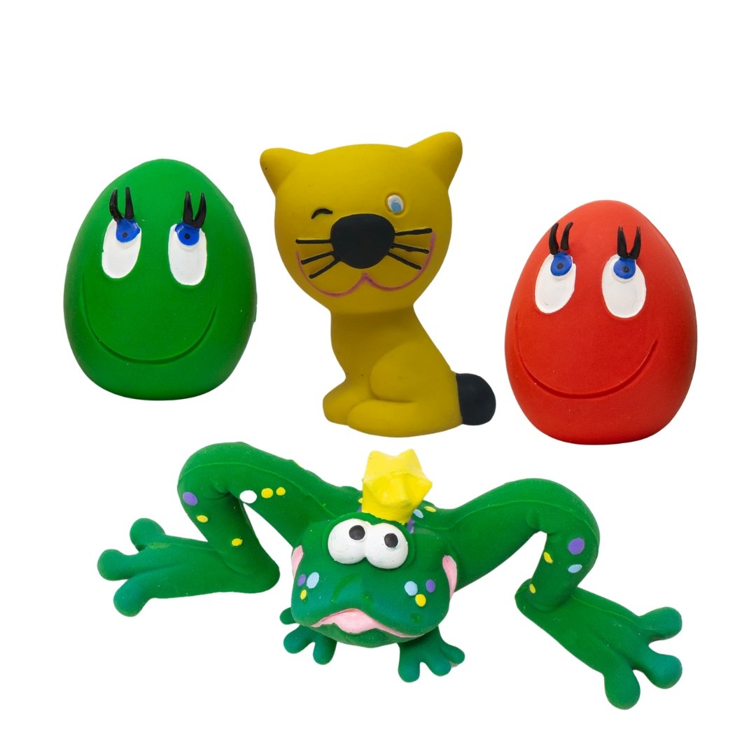 Yellow Kitten, 2 OVO Large &amp; Frog Fun Teething 4-set for puppies and small dogs - Natural Rubber Toys