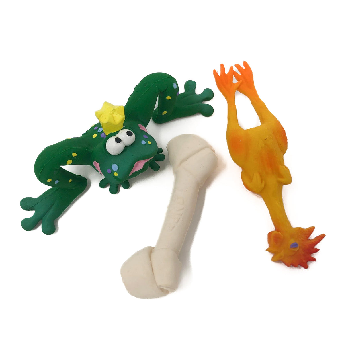 Rubber Teething Toys - Chicken, Bone &amp; Frog Toys | Natural Rubber Toys