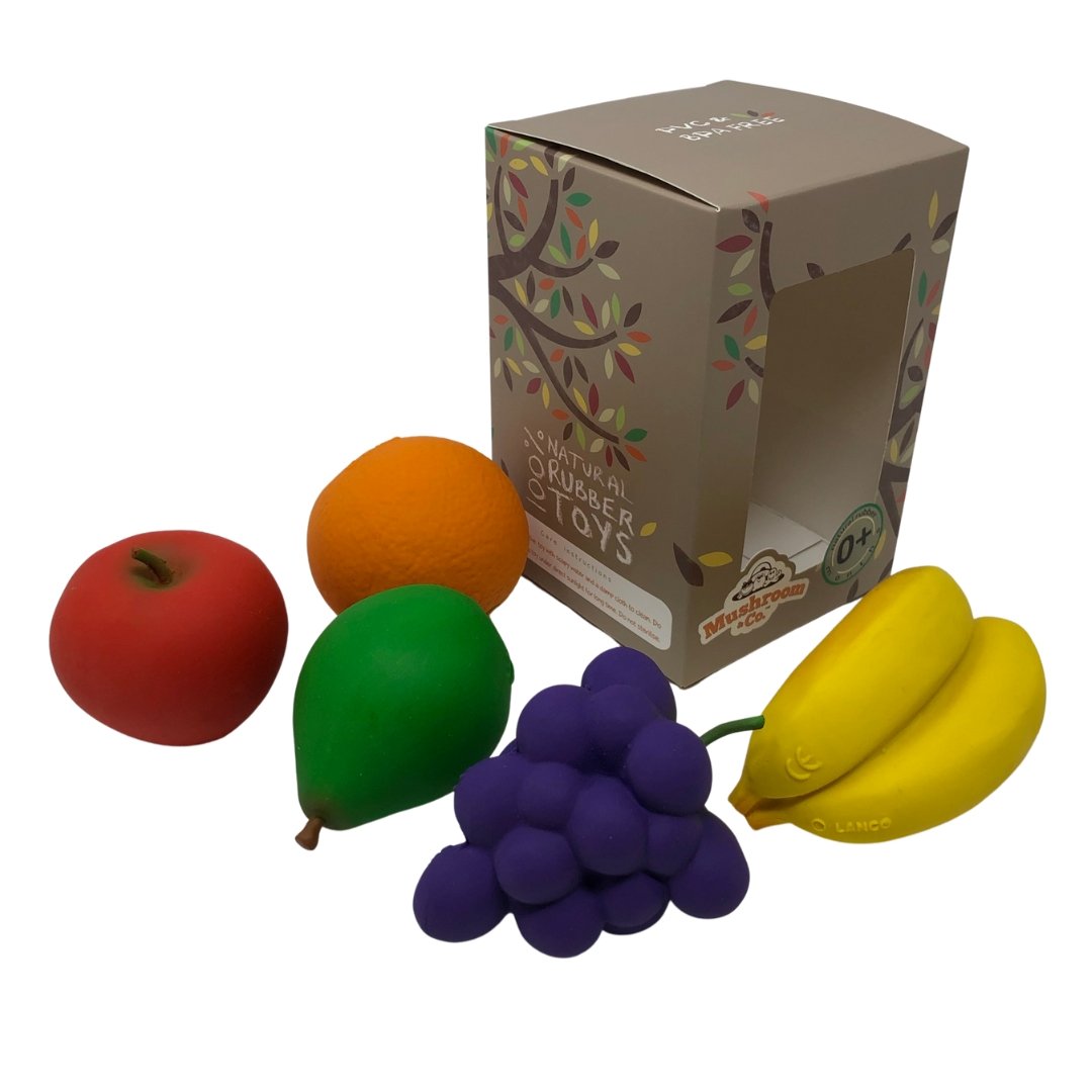 Fruit Food Play Set (5-Piece), Fully moulded - Natural Rubber Toys