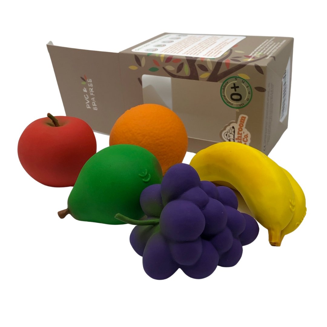 Fruit Food Play Set (5-Piece), Fully moulded - Natural Rubber Toys
