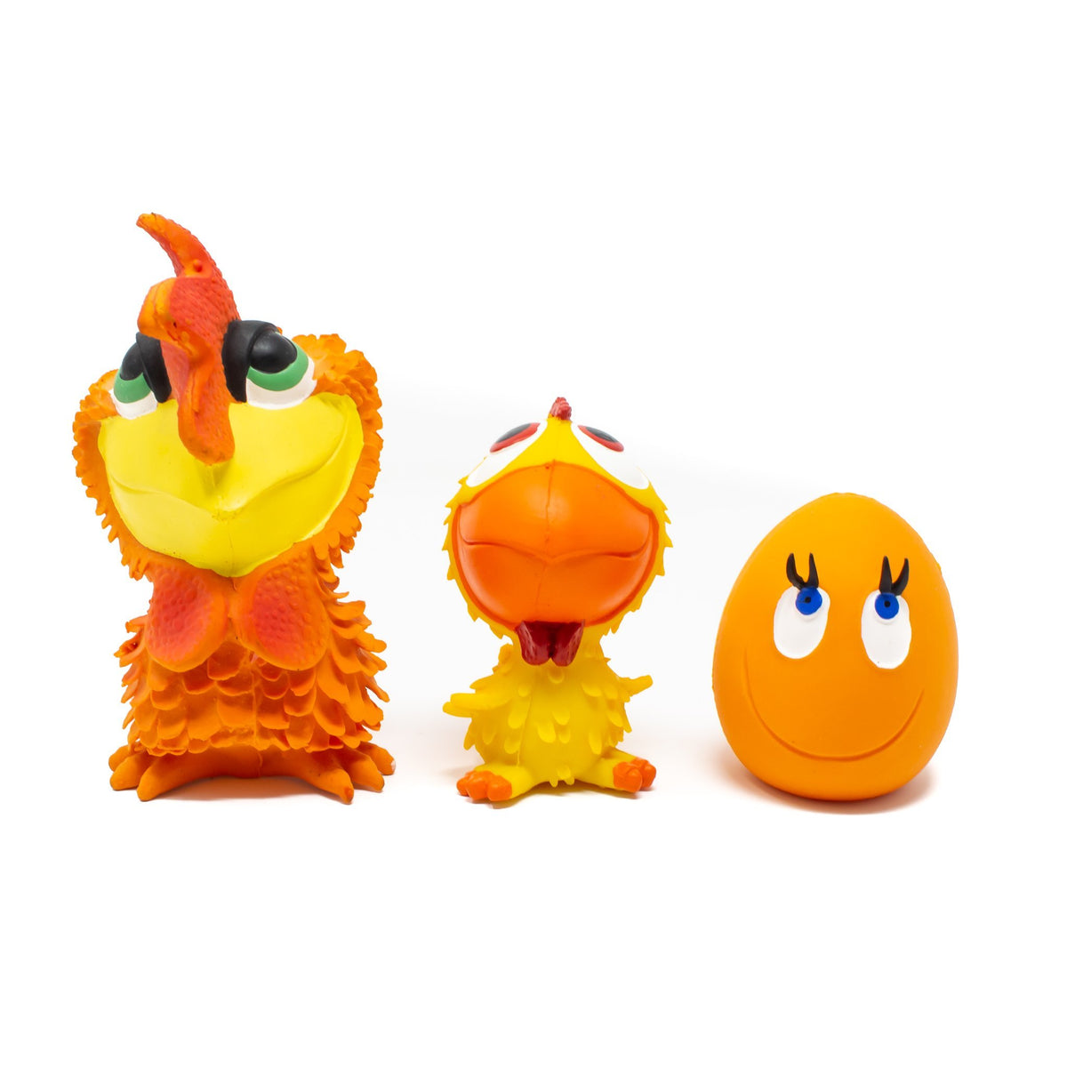 Pet 3-Set (OVO the Egg, Chick and Cockerel) - Natural Rubber Toys
