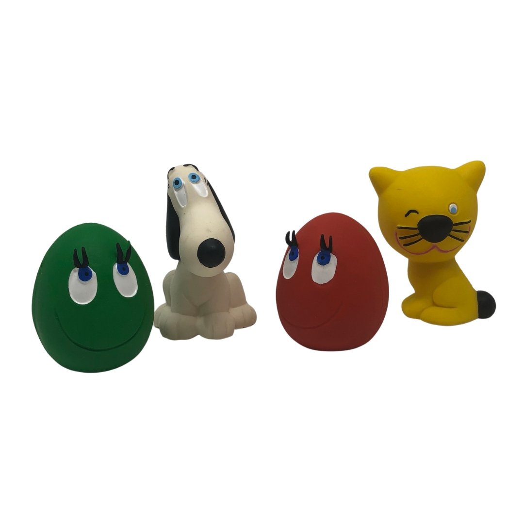 Pet 4-Set (2 OVO the Eggs, Red Cat and Dog) - Natural Rubber Toys