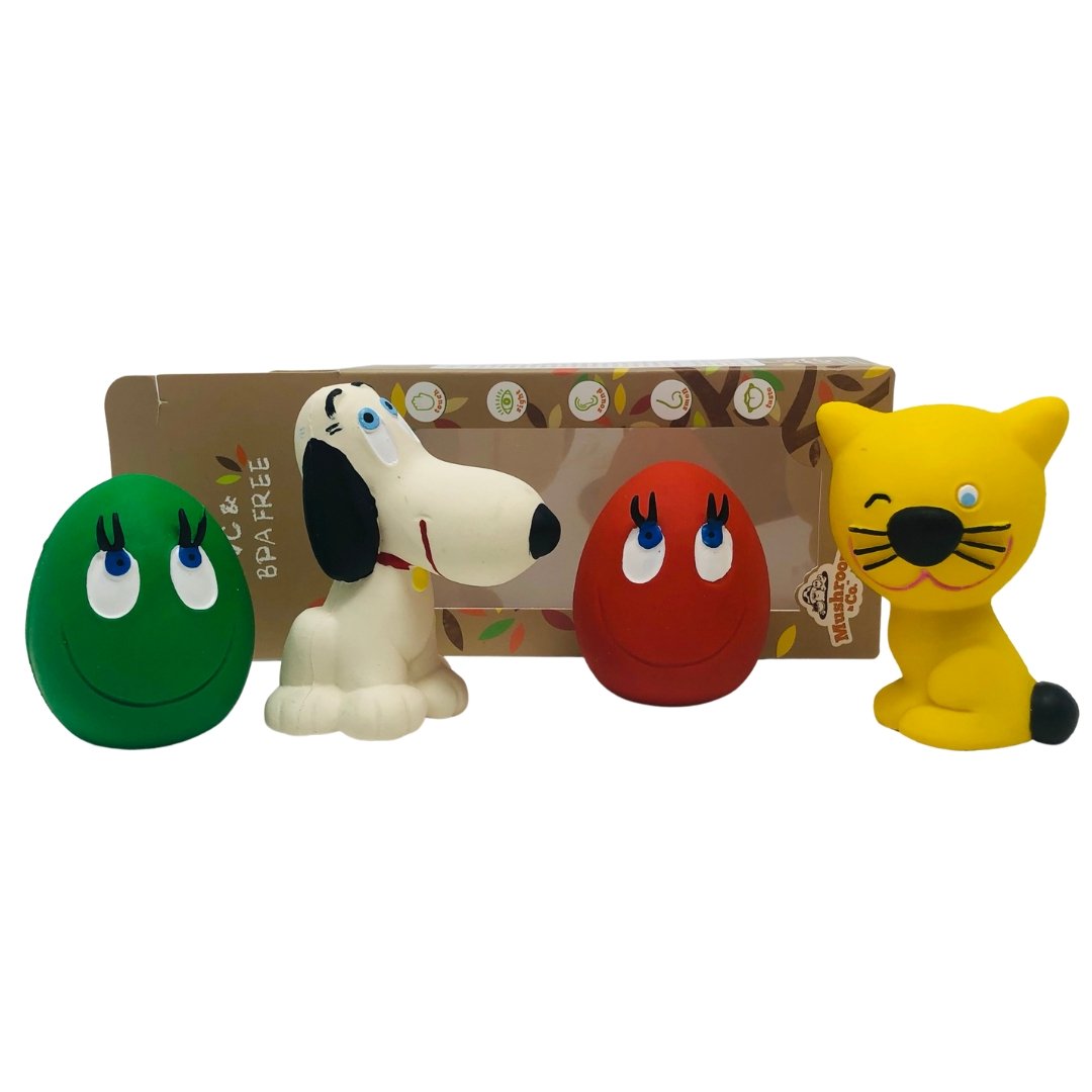Pet 4-Set (2 OVO the Eggs, Red Cat and Dog) - Natural Rubber Toys
