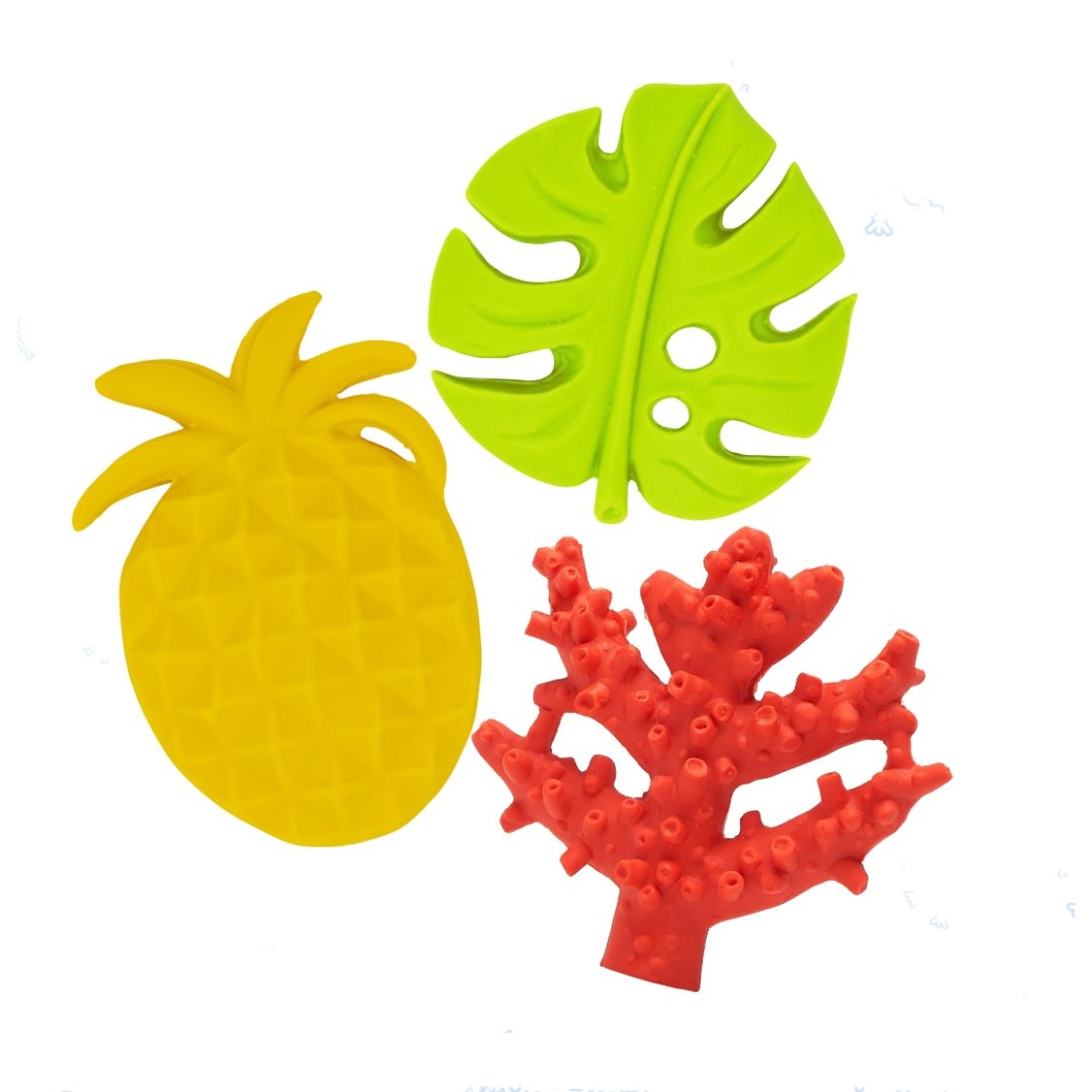 Pineapple, Leaf and Coral Teething Baby 3-gift set, fully moulded - Natural Rubber Toys
