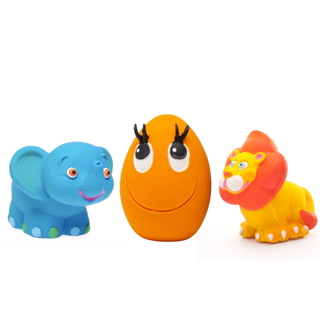 Puppy Teething Set (Elephant, XL Egg, Lion) - Natural Rubber Toys