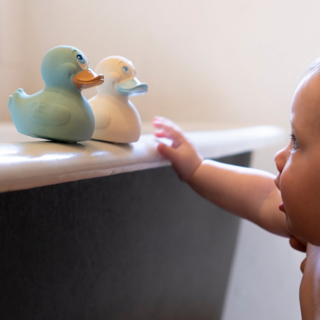 Rubber Duck White with Blue Beak - Natural Rubber Toys