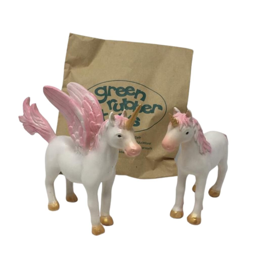 Unicorn Rainbow &amp; Pegasus Pink Wings 2-Set - Natural Rubber Toys