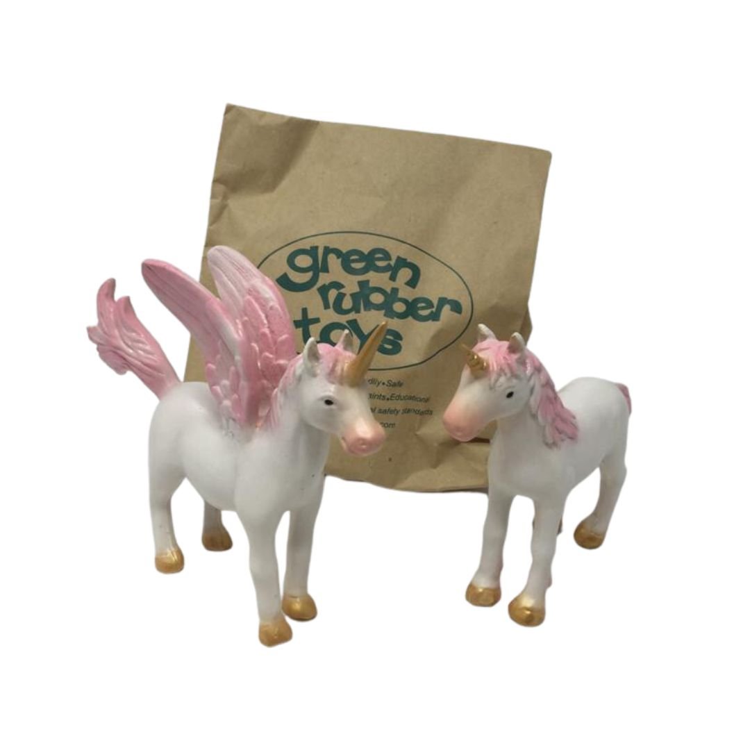 Unicorn Rainbow &amp; Pegasus Pink Wings 2-Set - Natural Rubber Toys